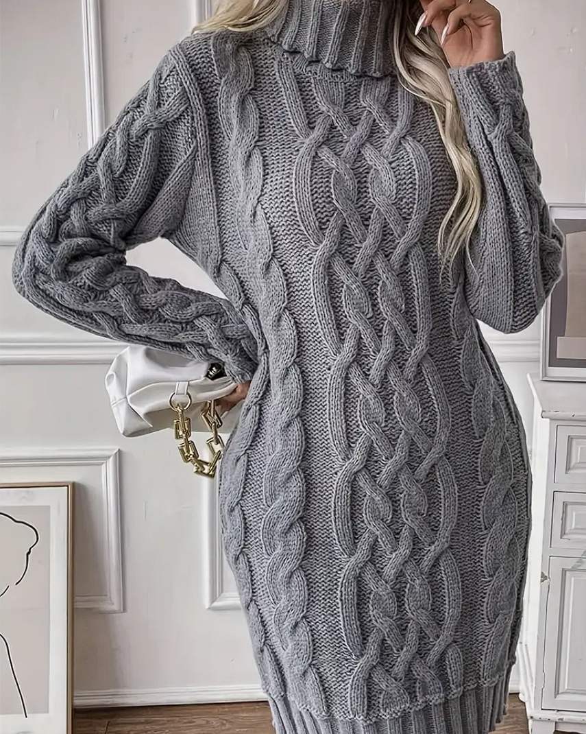 Andrea - Hochwertiges Strickpullover-Kleid mit Stehkragen