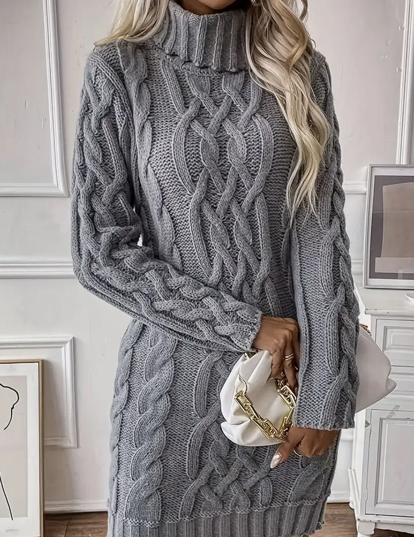 Andrea - Hochwertiges Strickpullover-Kleid mit Stehkragen