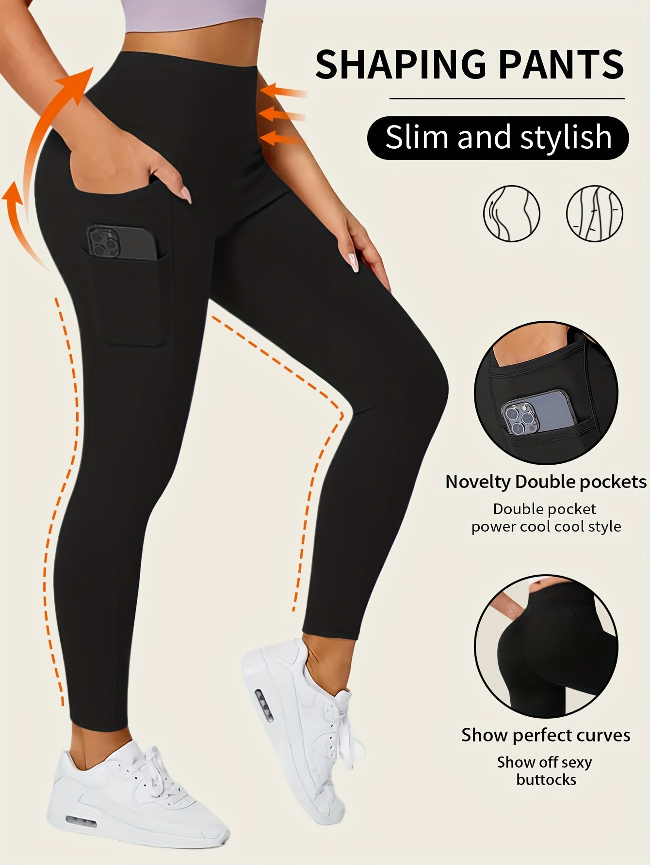 Po-Lifting und Bauchweg-Leggings - Formend und glättend mit Handy-Taschen - für Komfort und Selbstbewusstsein