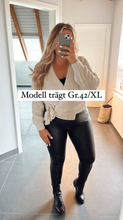 Lederlook Leggins schwarz, gefüttert